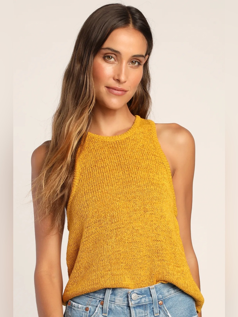 Lulus Can't Be Matched Mustard Yellow Knit Sleeveless Tank Top